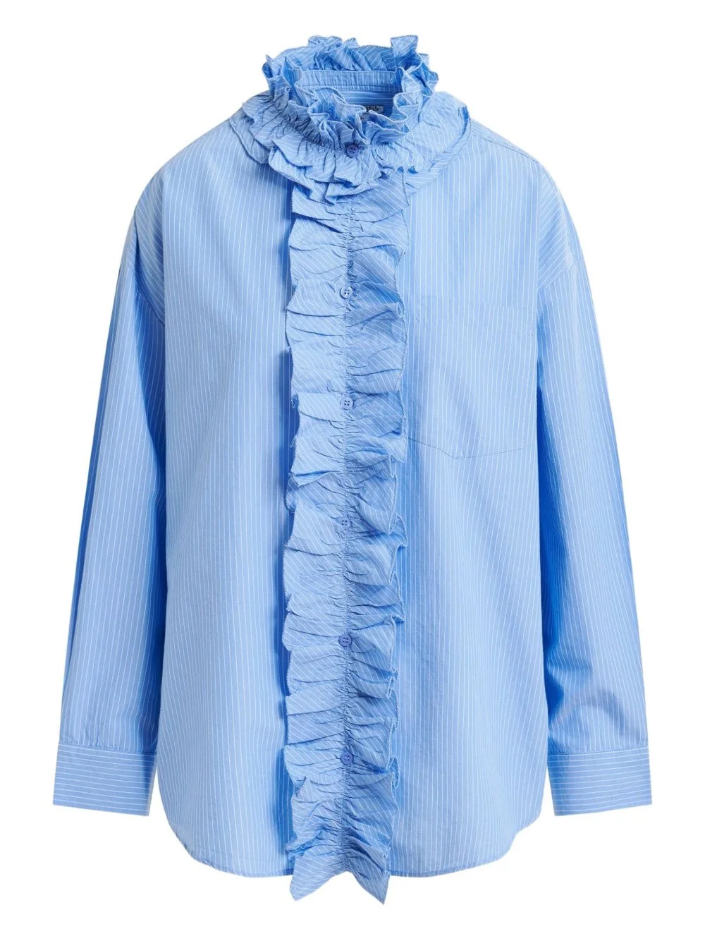 stripe-pattern ruffle-detail shirt - 1