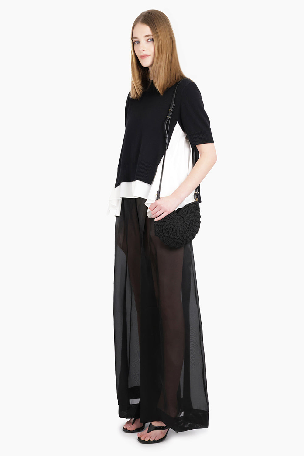 S/S KNIT X SHIRT STYLE TOP | BLACK/OFF WHITE - 2