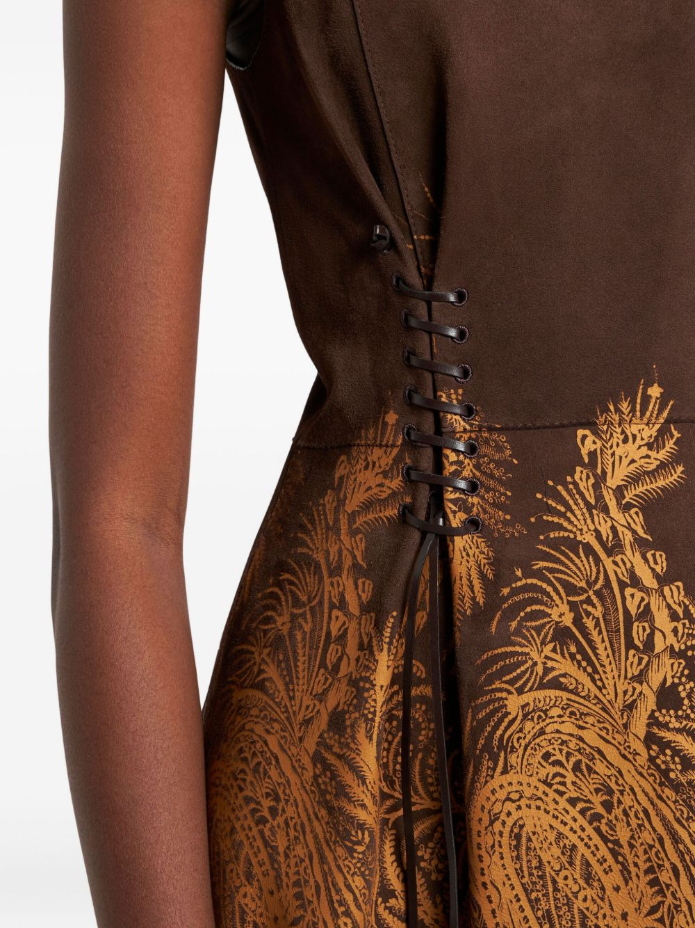 lace-up paisley-print mini dress - 4
