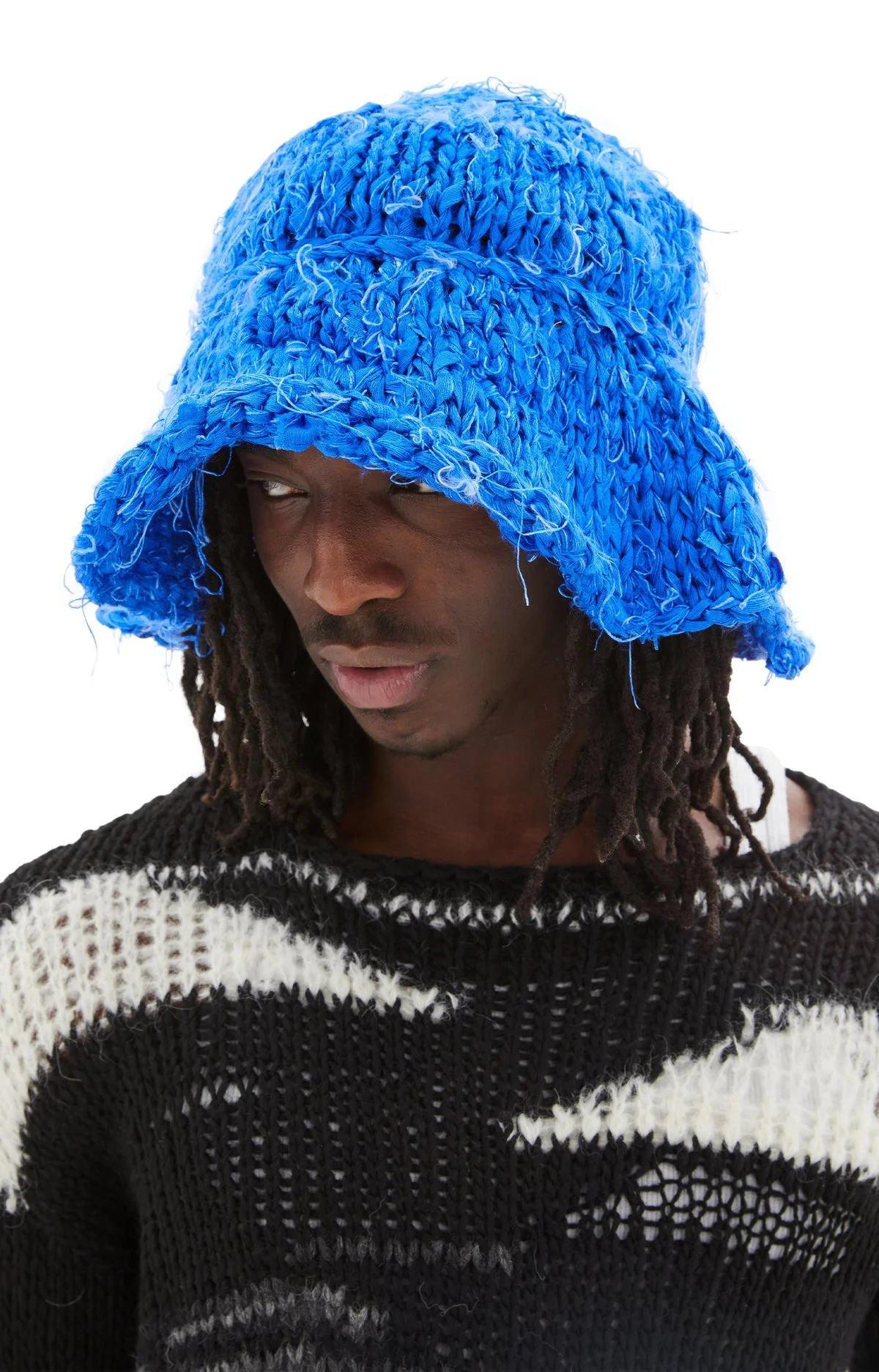 HAND KNIT KHADI SILK BUCKET HAT (BLUE) - 1