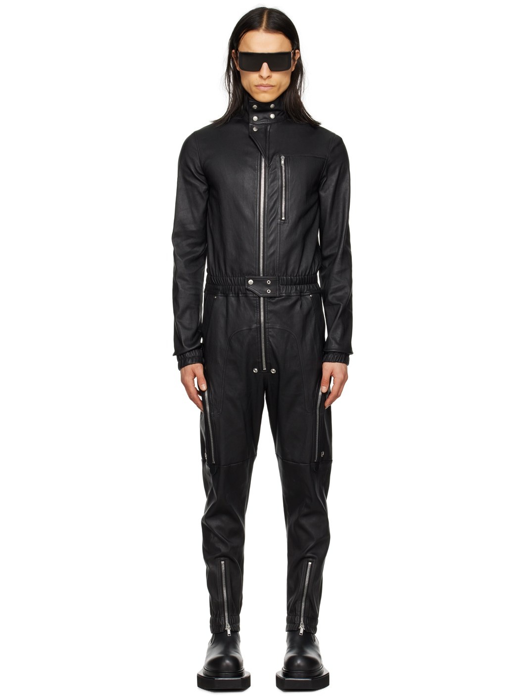 Black Bauhaus Leather Flightsuit - 1