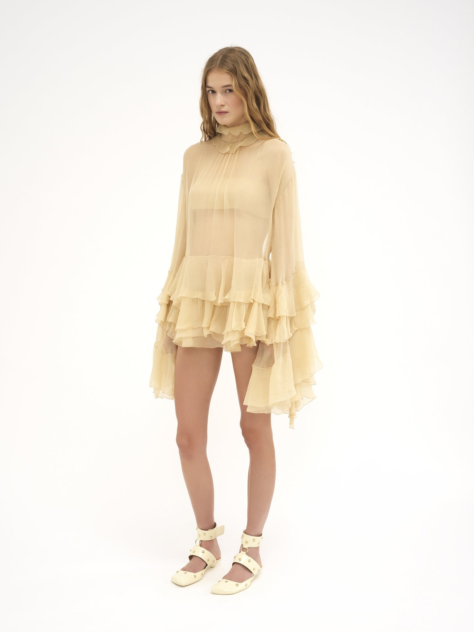 RUFFLED MINI DRESS IN SILK MOUSSELINE - 4