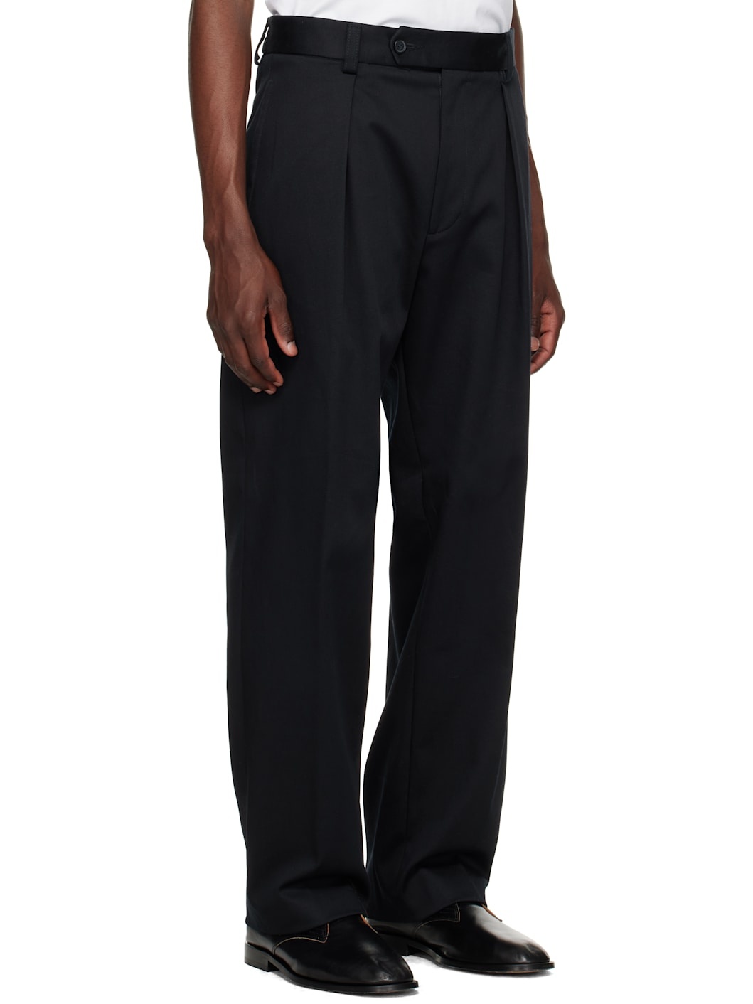 Navy Zip Stretch Cotton Trousers - 2
