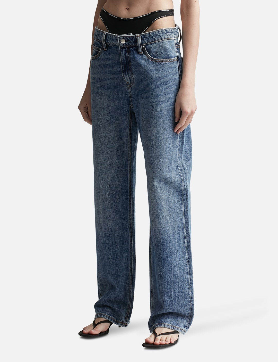 MID-RISE JEANS WITH PRE-STYLED LOGO BRIEF - 2