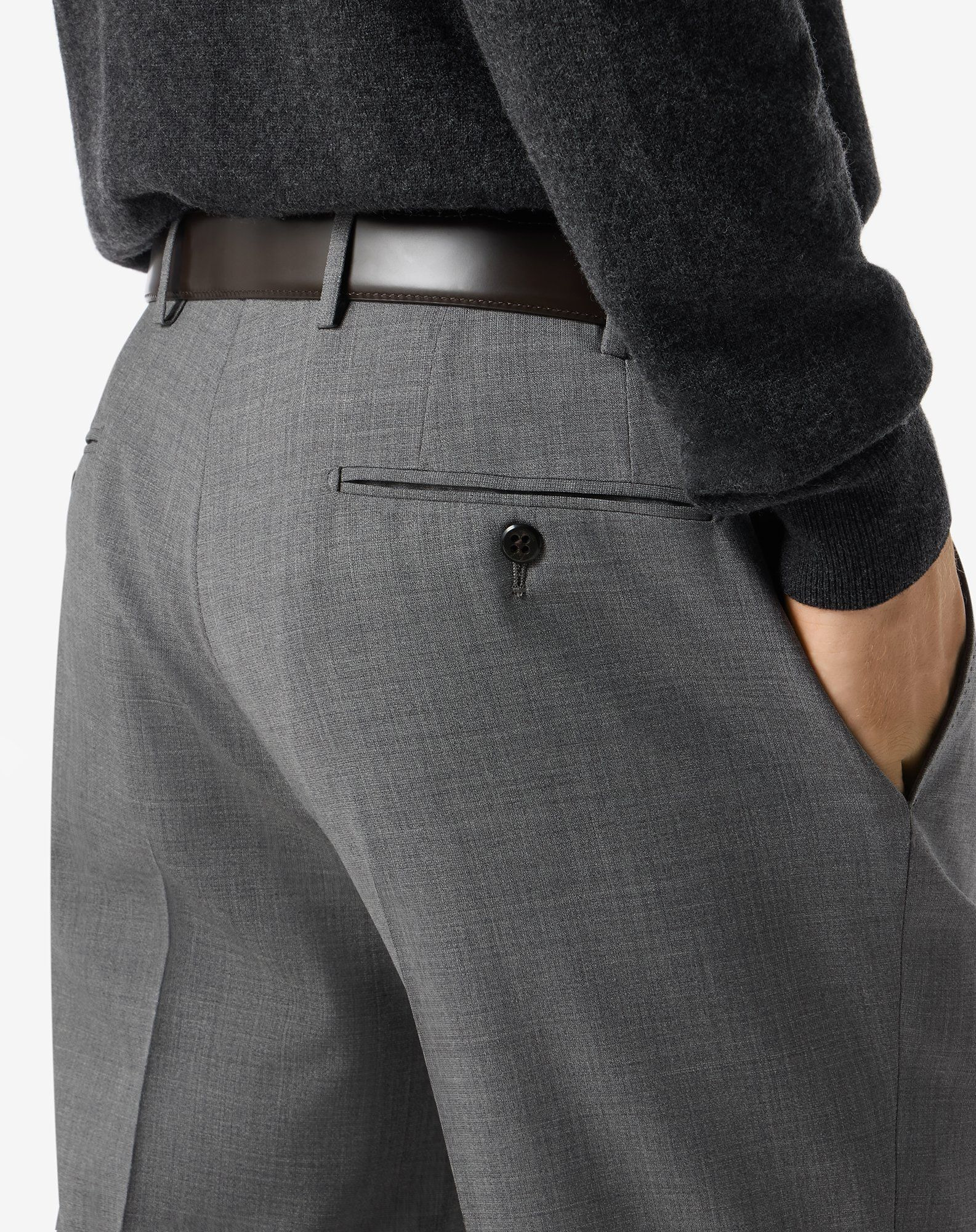 Melange grey stretch wool bengaline trousers - 5