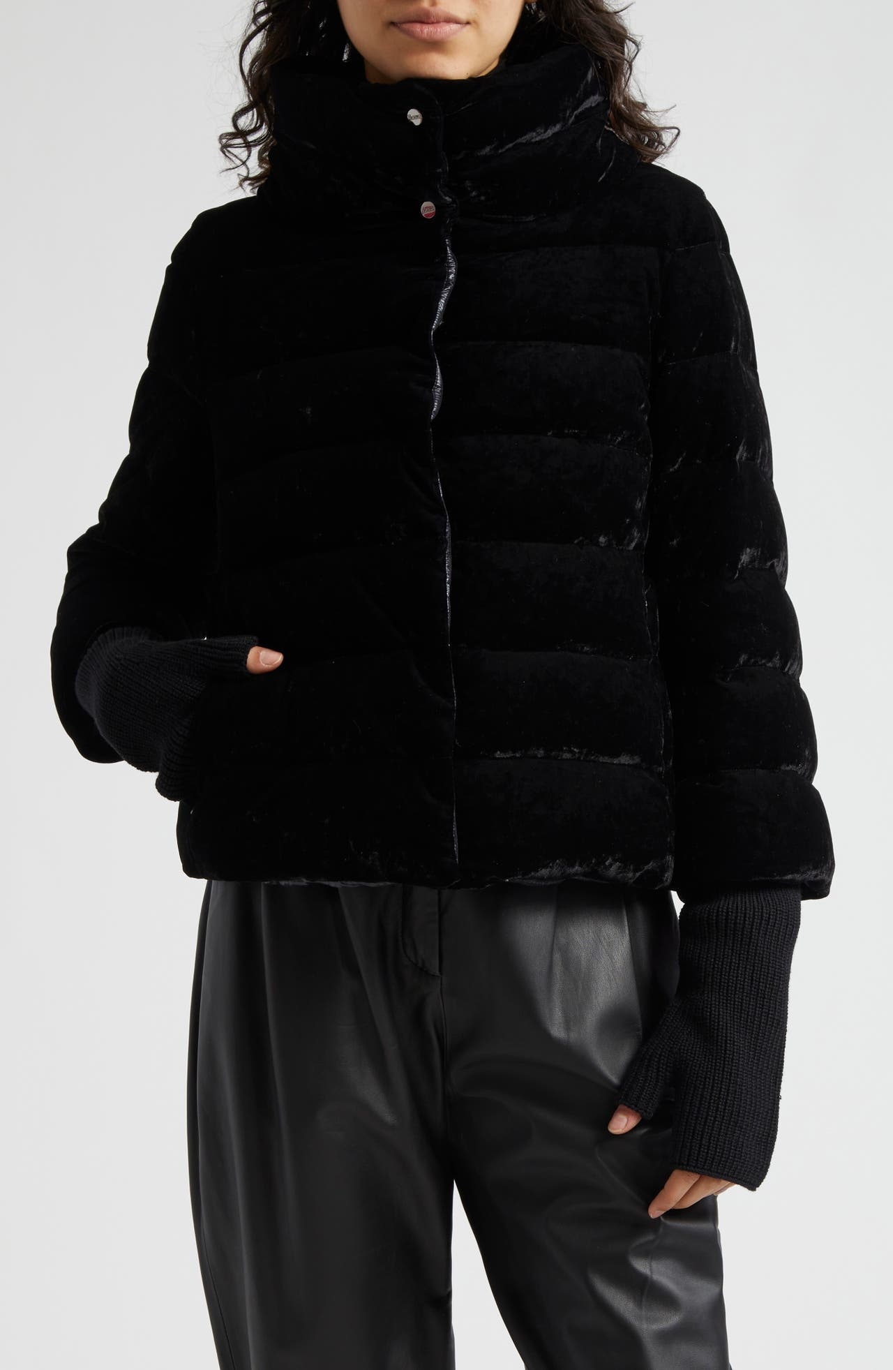 Herno Herno A-Line Marbled Velvet Down Jacket in Black at