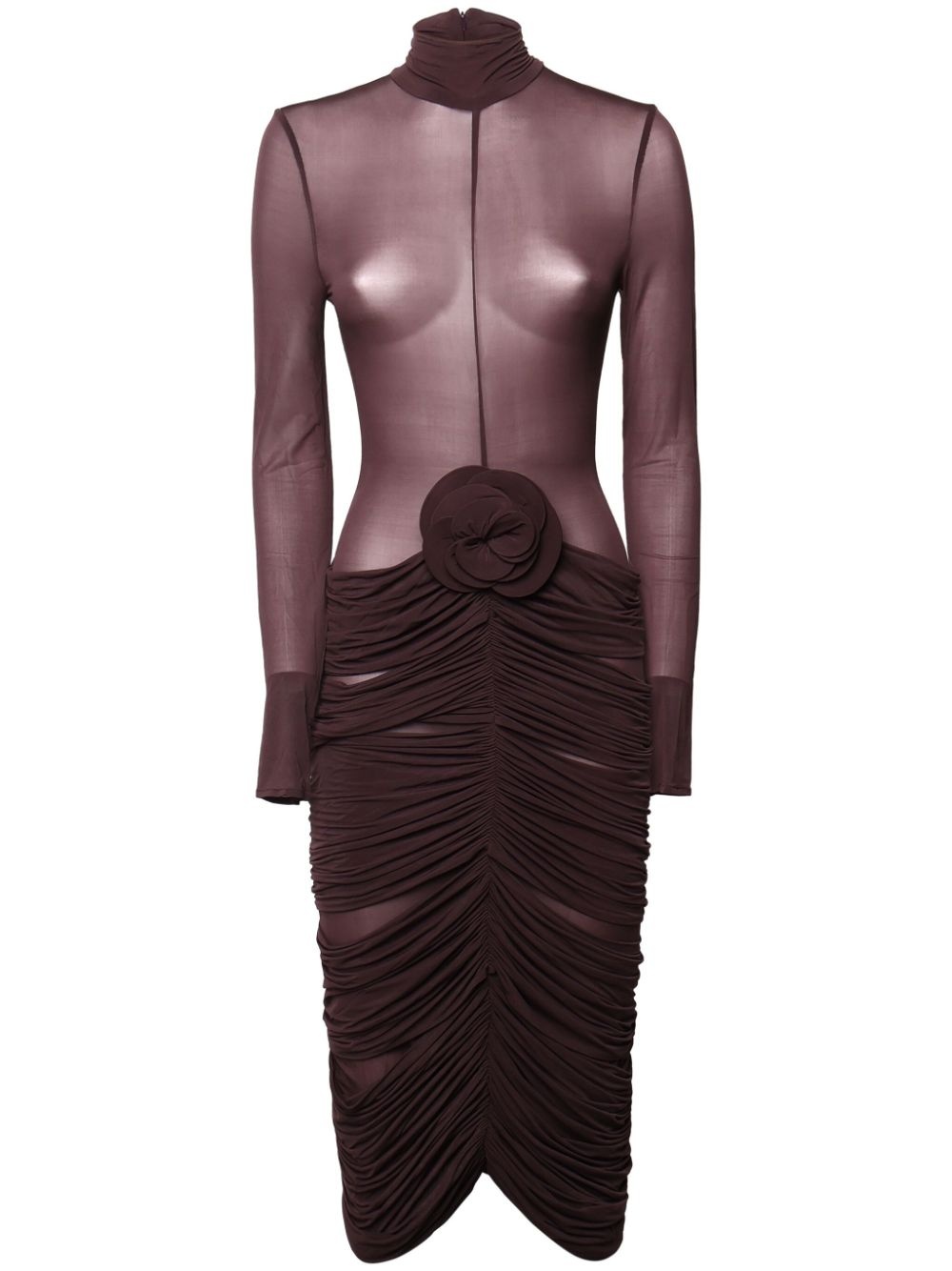 semi-sheer ruched midi dress - 2
