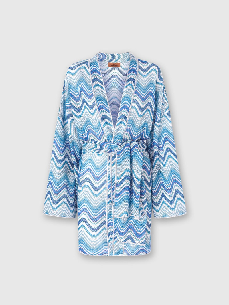 Short dressing gown cover-up in chevron crochet with lurex 1