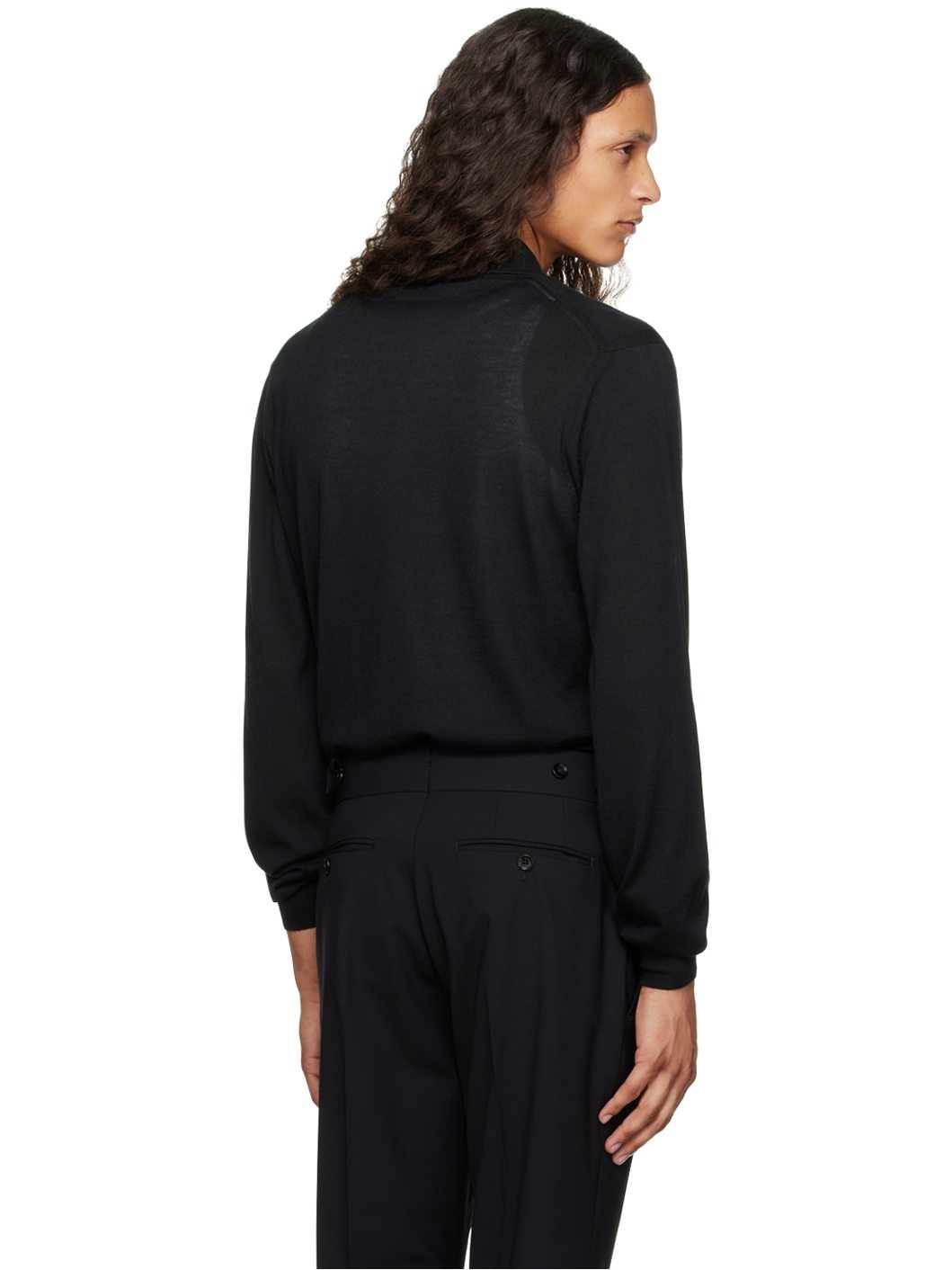 Black Fine Gauge Polo - 3