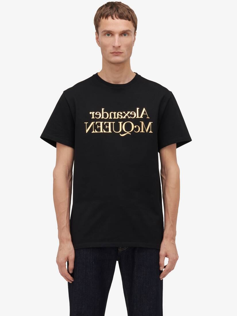 Men's Reflected Logo T-shirt in Black/ Gold - 5