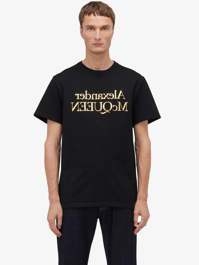 Men's Reflected Logo T-shirt in Black/ Gold 5