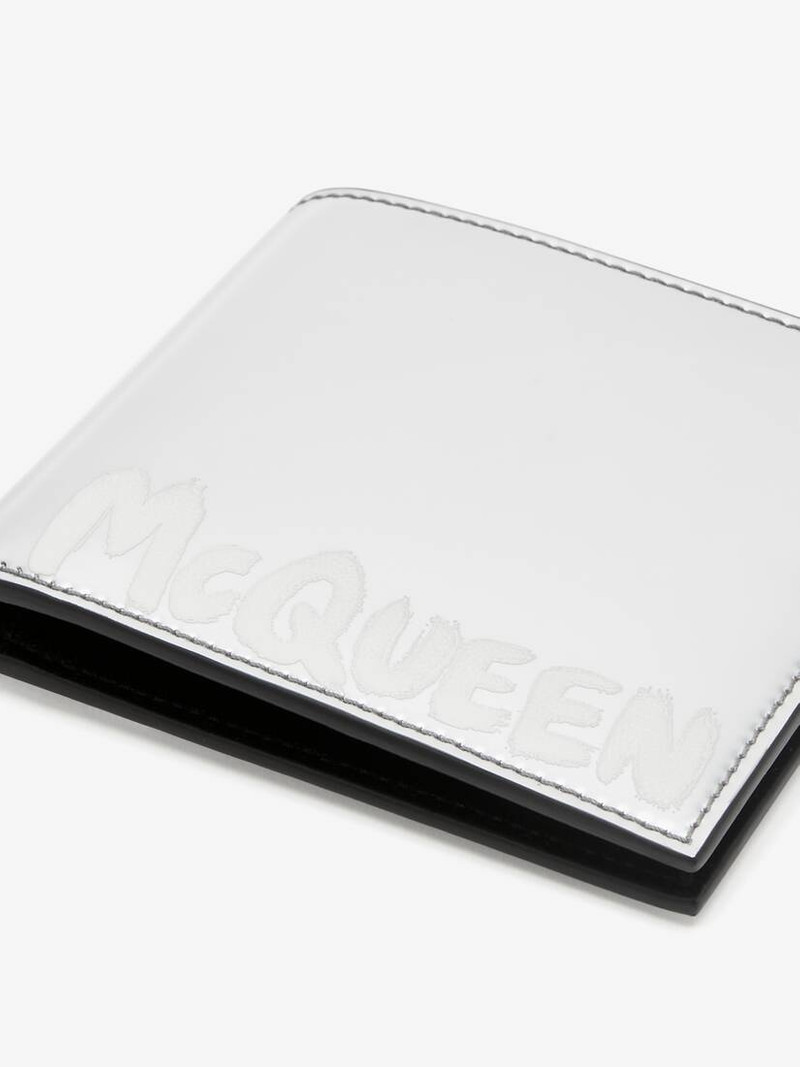 Men's McQueen Graffiti Billfold Wallet in Silver 5