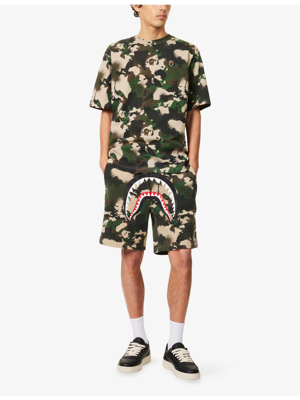 Shark-Graphic Camo Cotton-Jersey Sweat Shorts - 2
