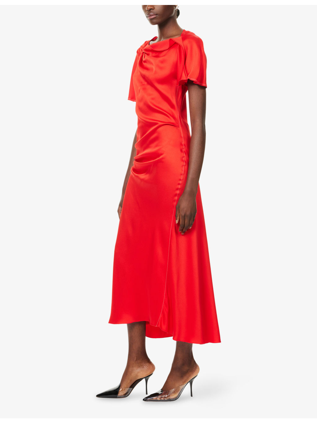Draped Short-Sleeves Woven Midi Dress - 3