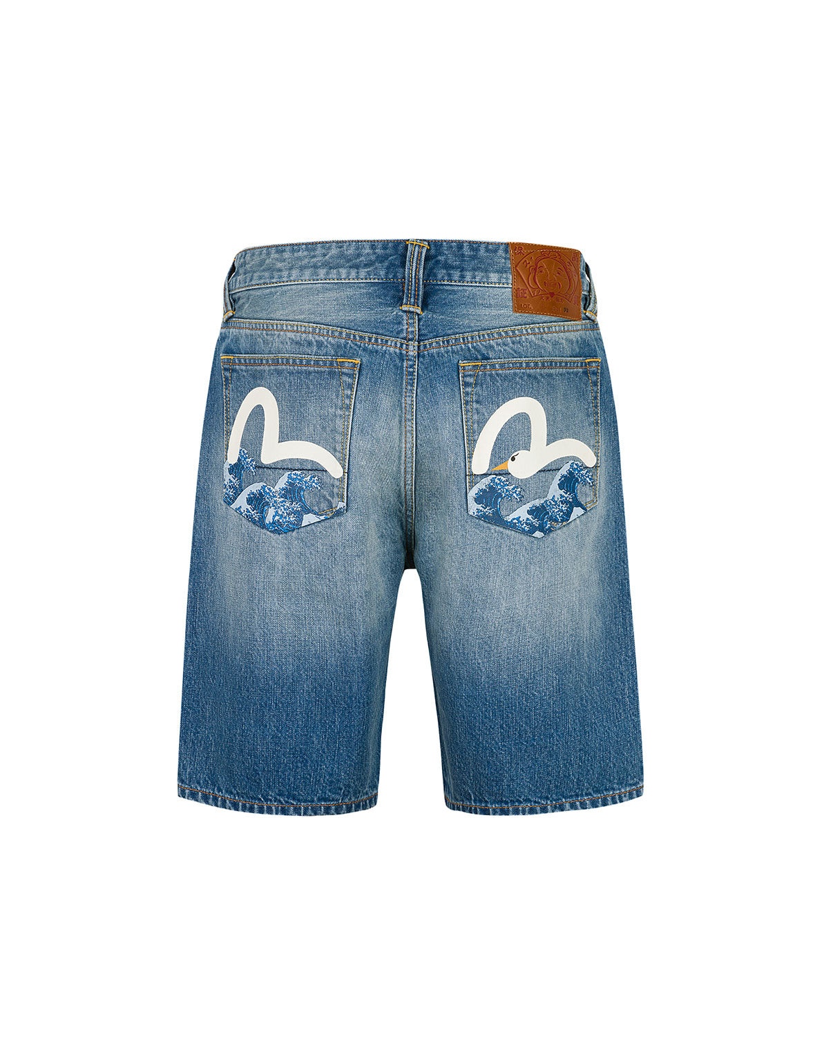 Playful Seagull and The Great Wave Print Regular Fit Denim Shorts - 11