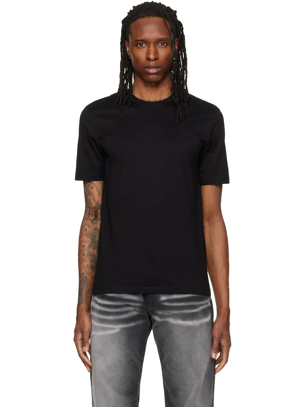 Black Slim-Fit Mercerized Cotton T-shirt - 1