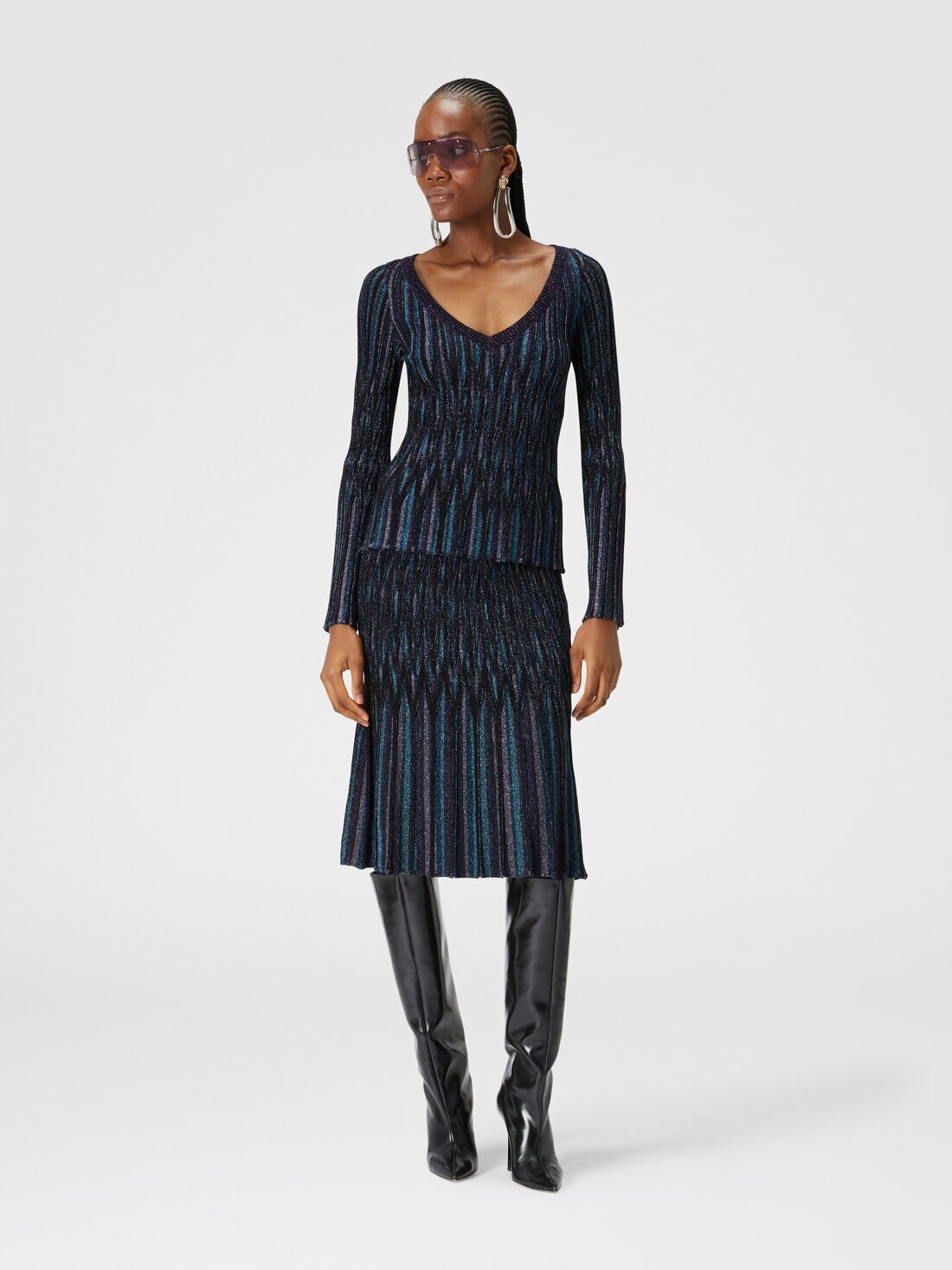 Flared midi skirt with lamé diamond motif - 2