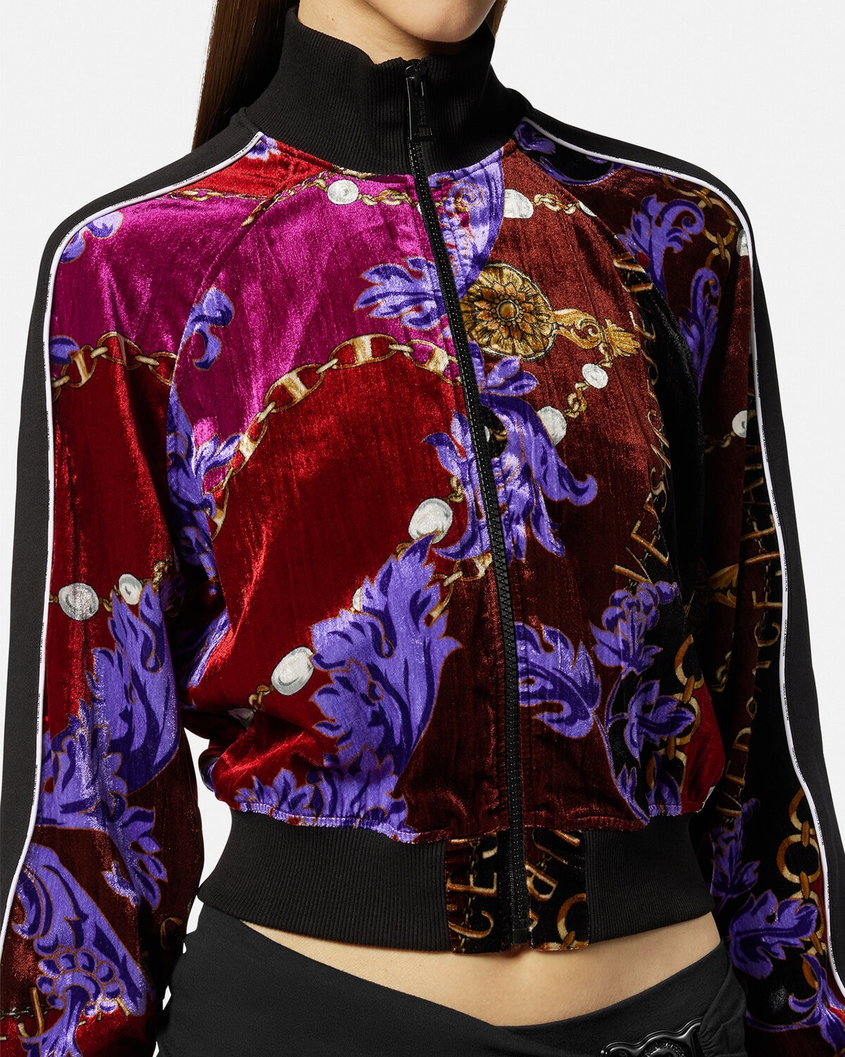 Chain Couture Velvet Zip Sweatshirt - 5