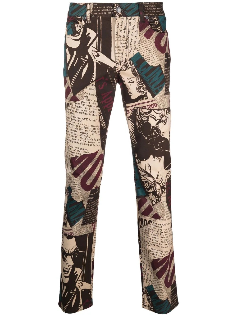 newspaper-print stretch-gabardine trousers - 1