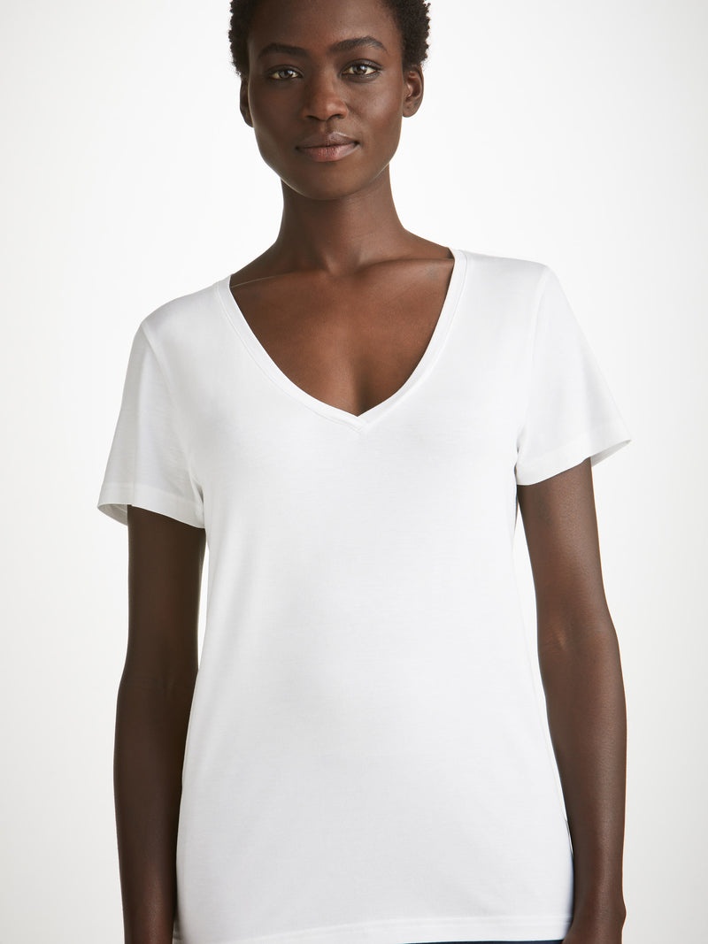 Women's V-Neck T-Shirt Lara Micro Modal Stretch White - 6
