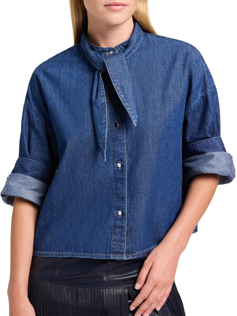Women's Tie One On Denim Shirt - Dark Stone 3