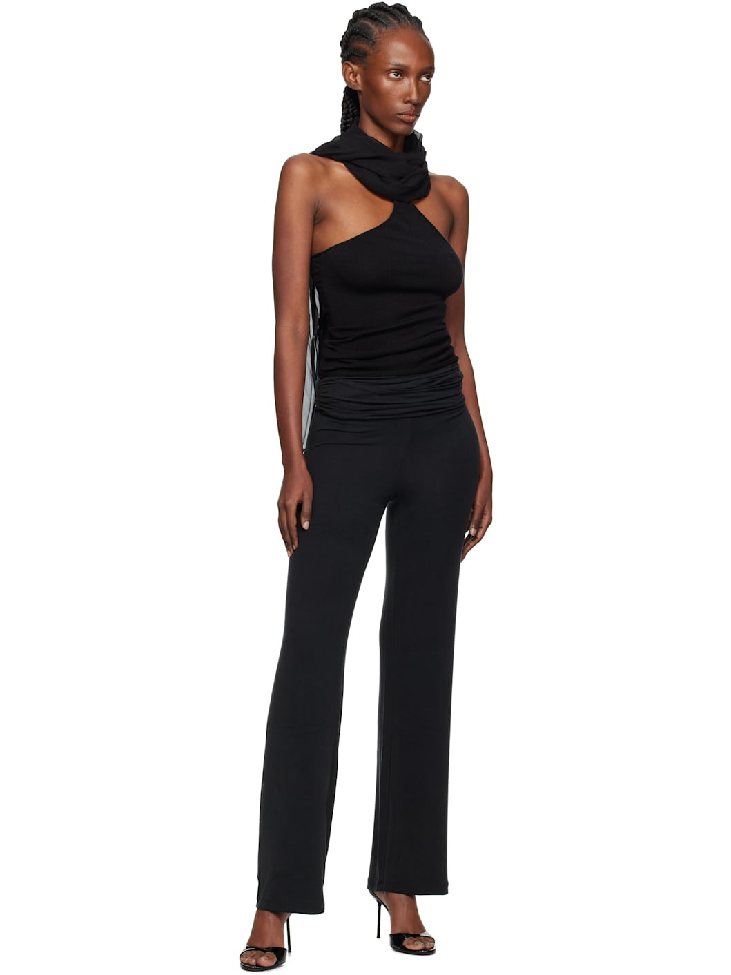 Black Ruched Fold Over Trousers - 4