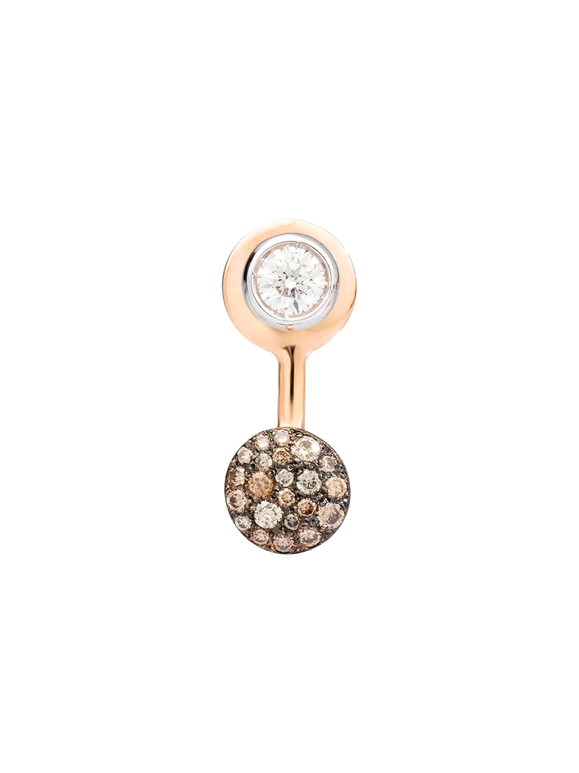 Women's Sabbia 18K Rose & White Gold, White & Brown Diamond Single Earring - Pink Gold - 1