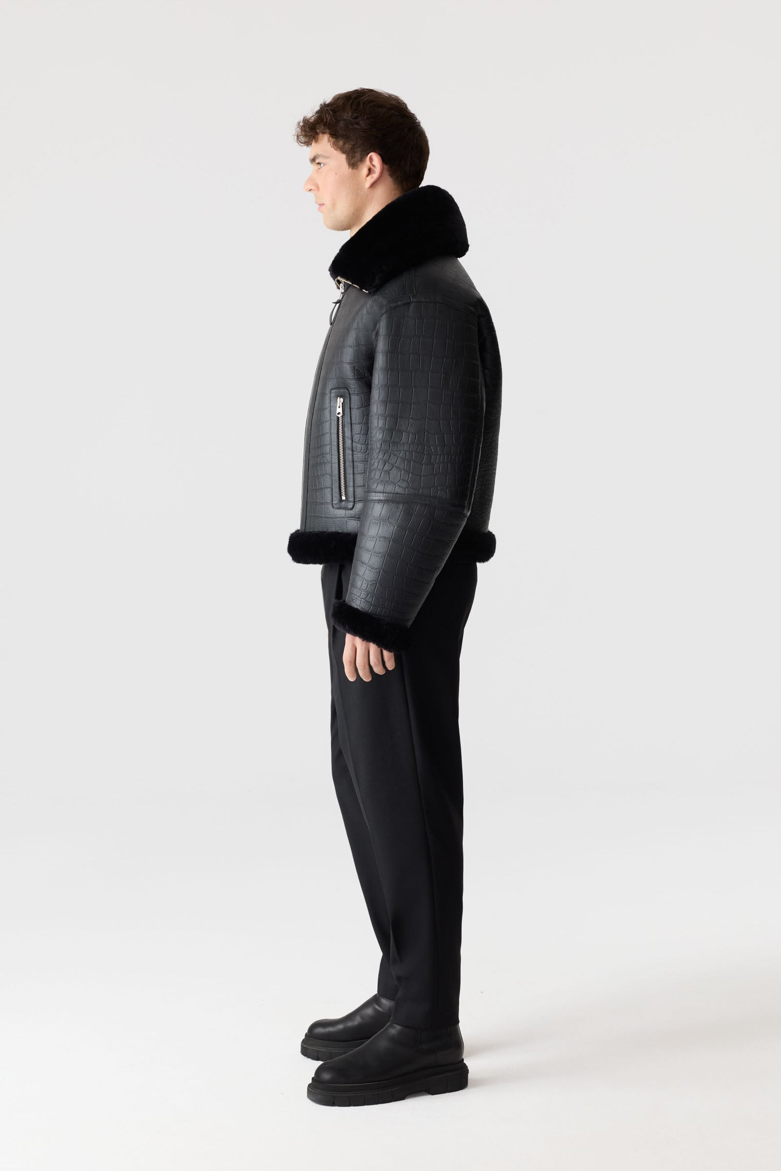 MEMPHIS Croc Embossed Oversized Shearling Jacket - 4