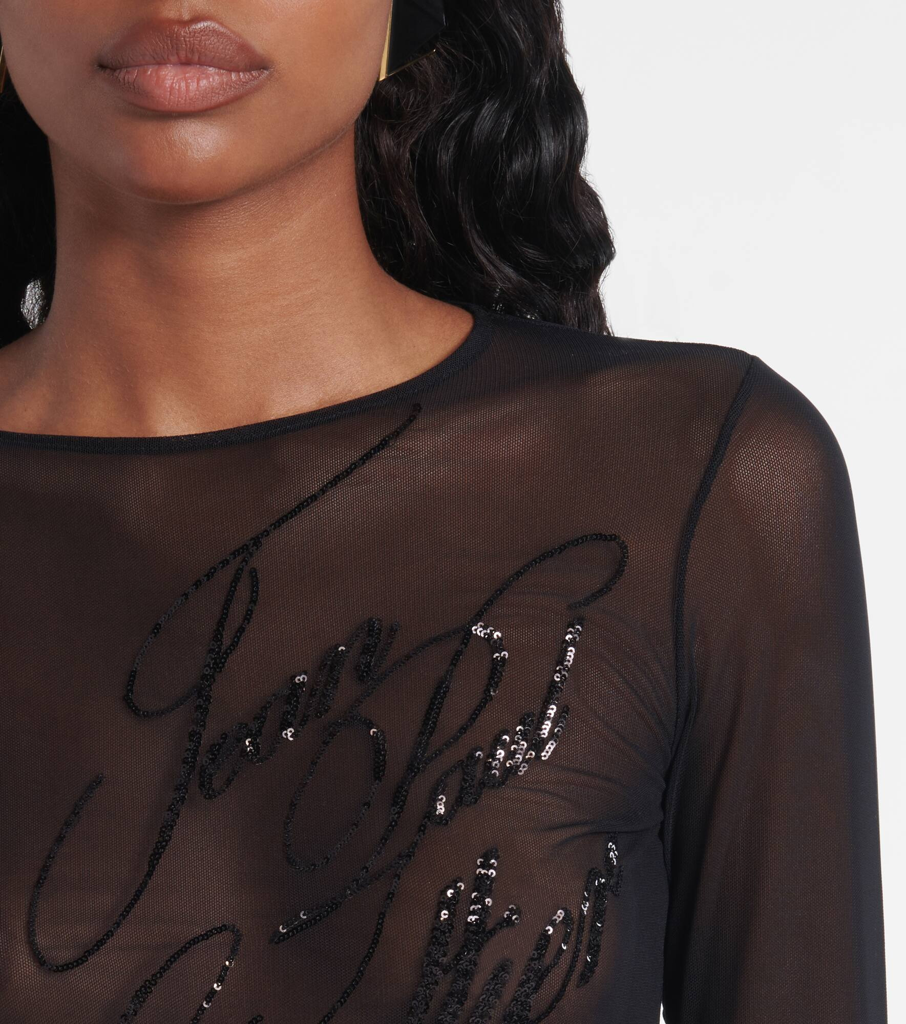 Logo sequined tulle top - 4