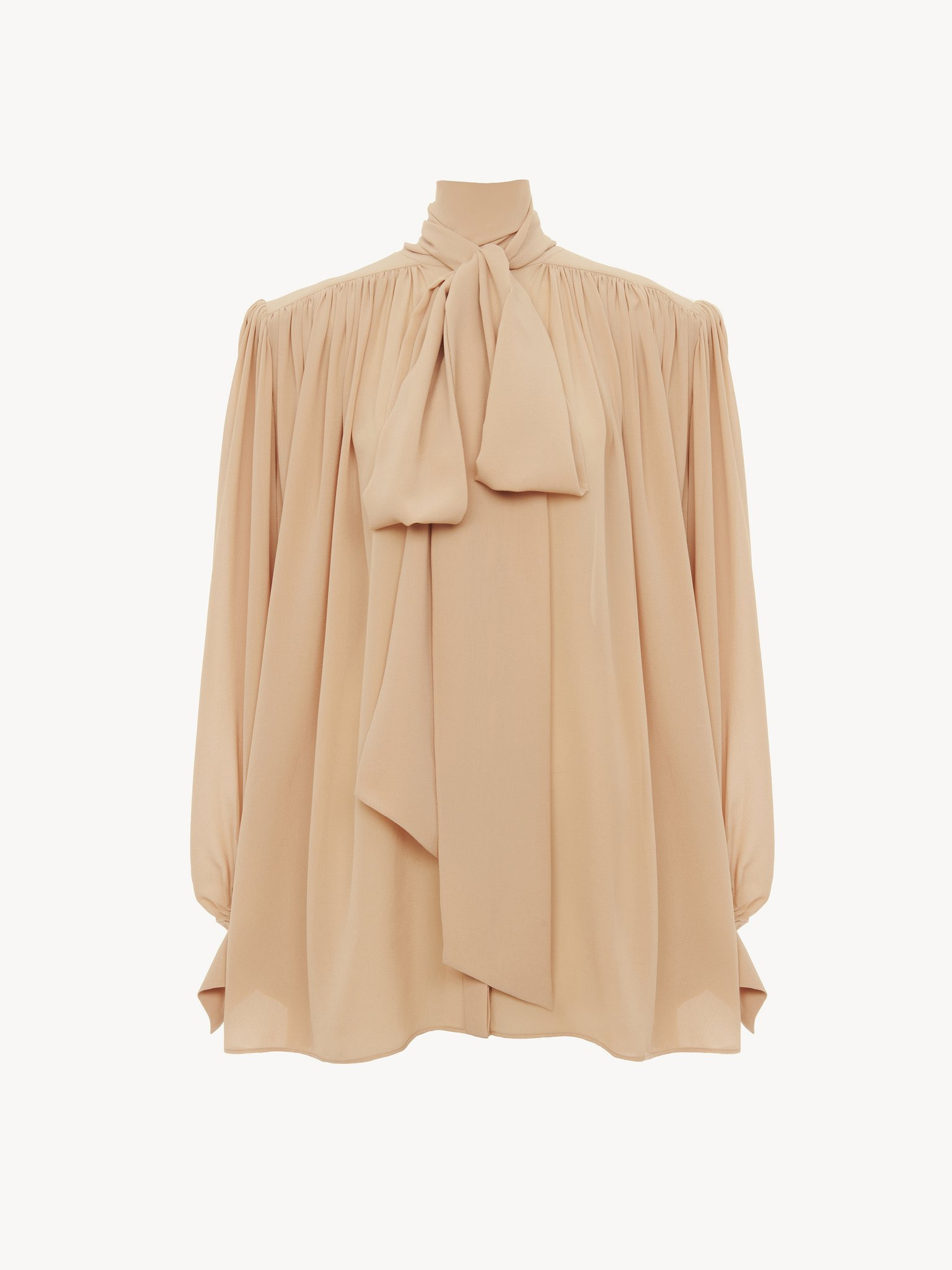 OVERSIZED GATHERED LAVALLIÈRE BLOUSE IN CRÊPE DE CHINE - 2