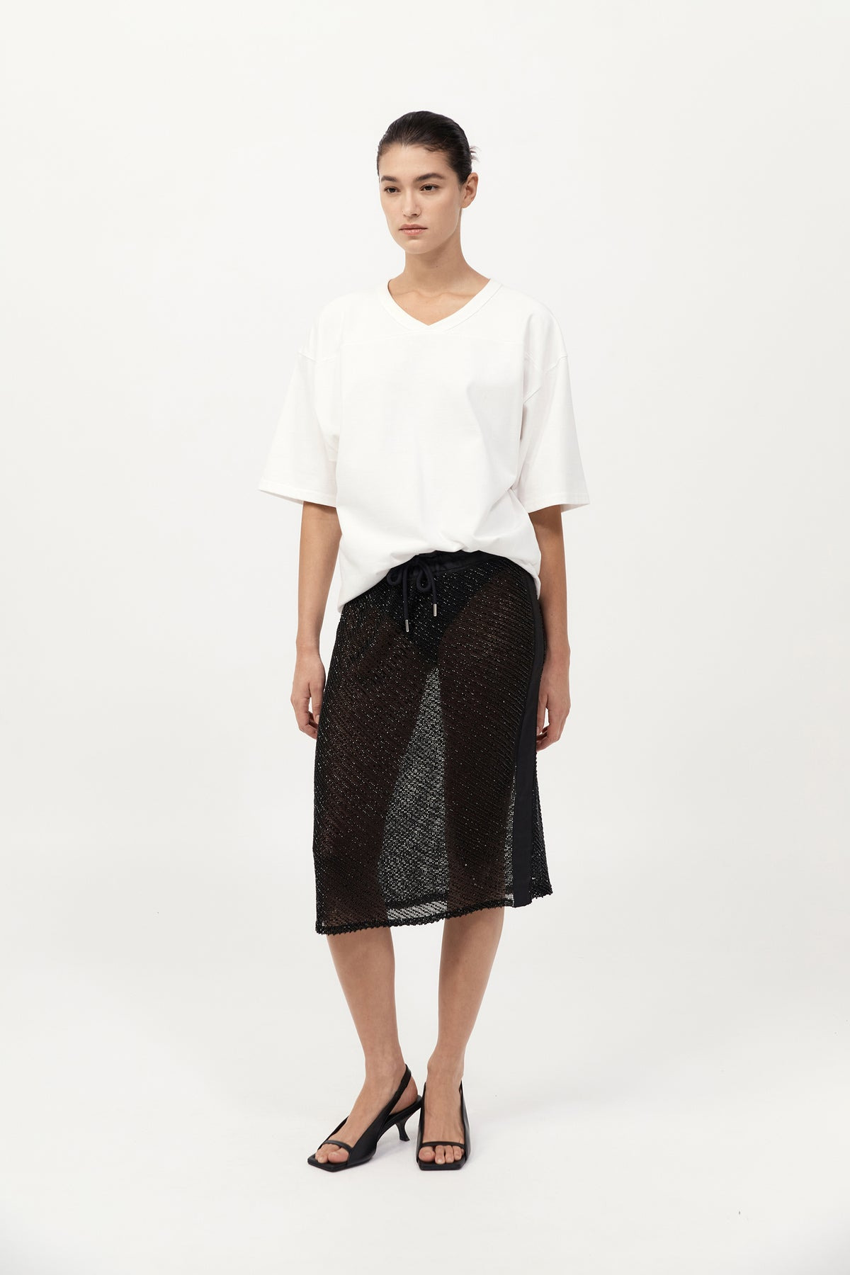 Glass Beaded Mesh Skirt - Jet Black - 9