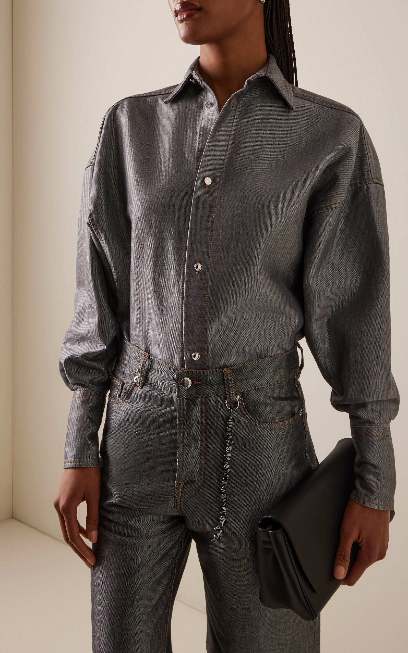 Carla Oversized Metallic Denim Shirt grey - 2