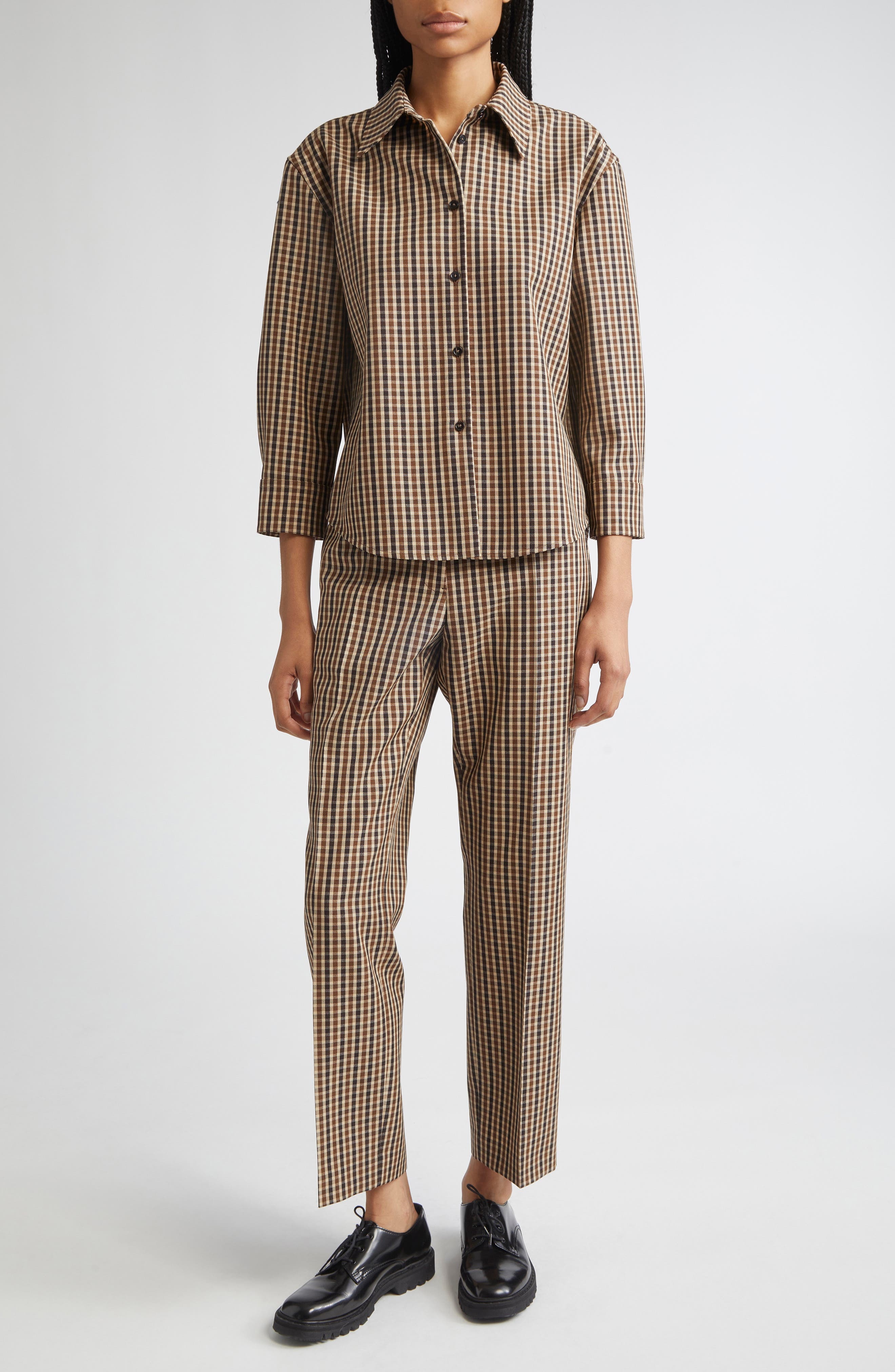 Jil Sander Check Tailored Virgin Wool Pants in Brown Combo at Nordstrom - 2
