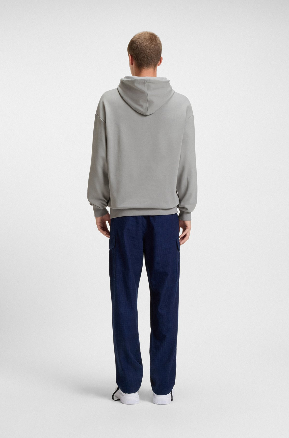 COTTON-TERRY HOODIE WITH BLUE LOGO LABEL - 5