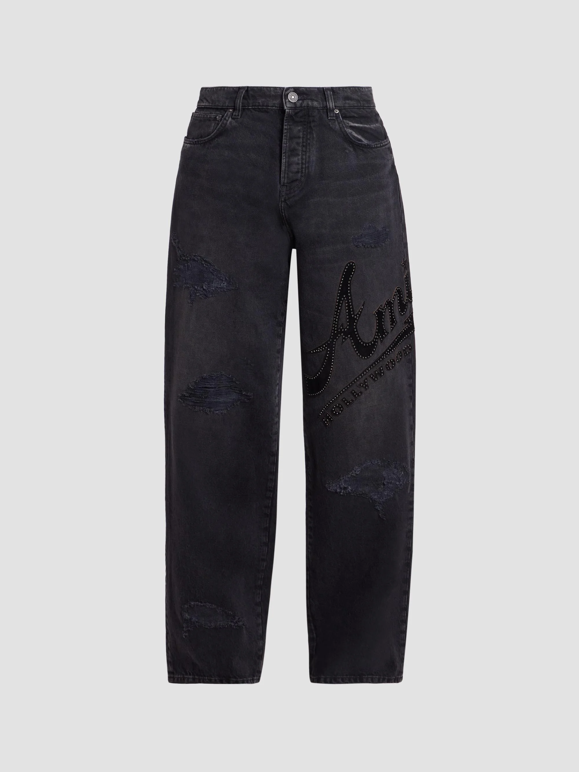 Men's Hollywood Logo Embellished Cotton Wide-Leg Jeans - Vintage Black - 1