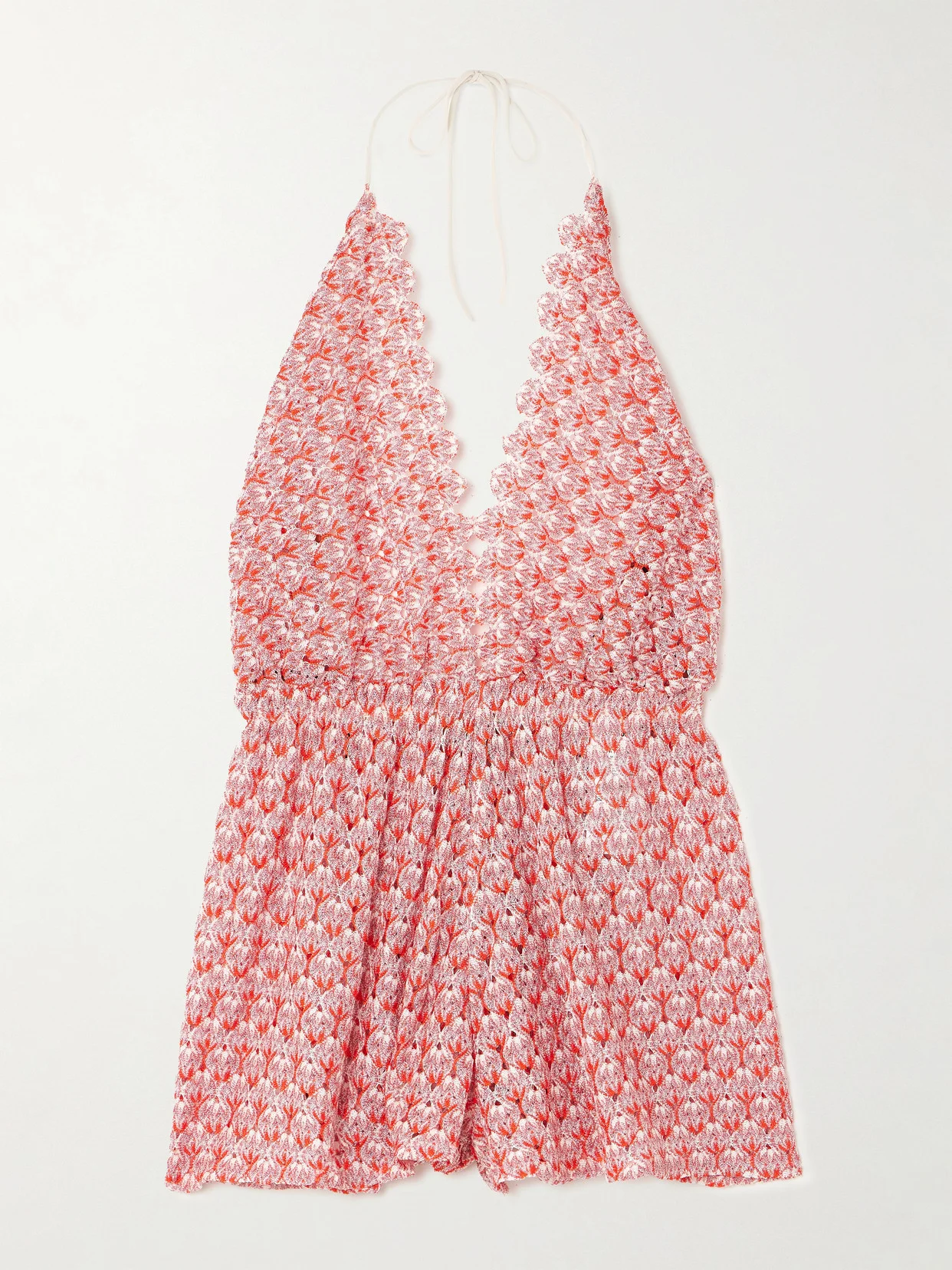 Metallic Crochet-knit Halterneck Playsuit - 1