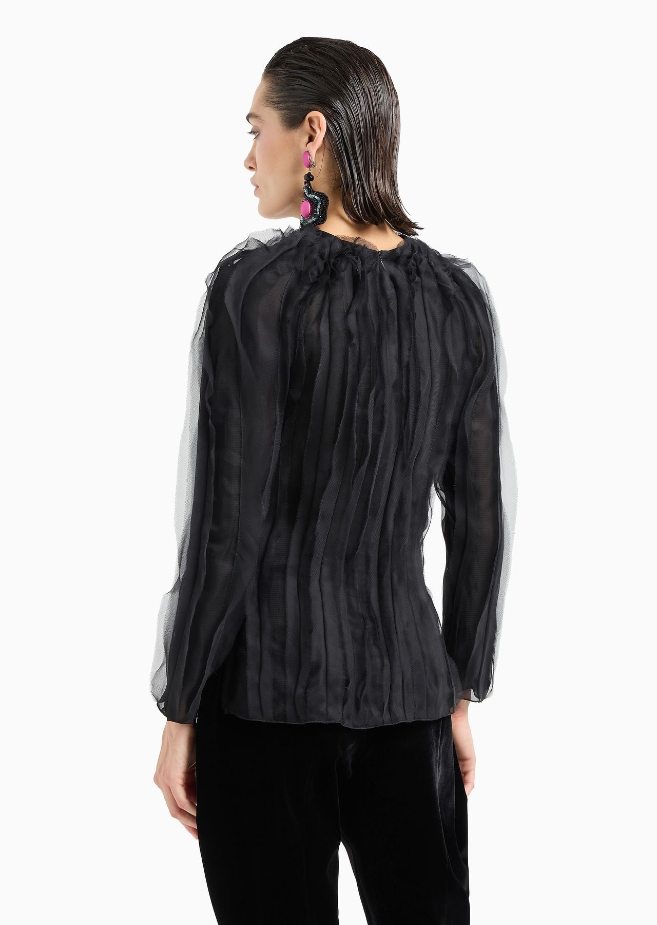 Long-sleeved long shirt in silk organza - 3