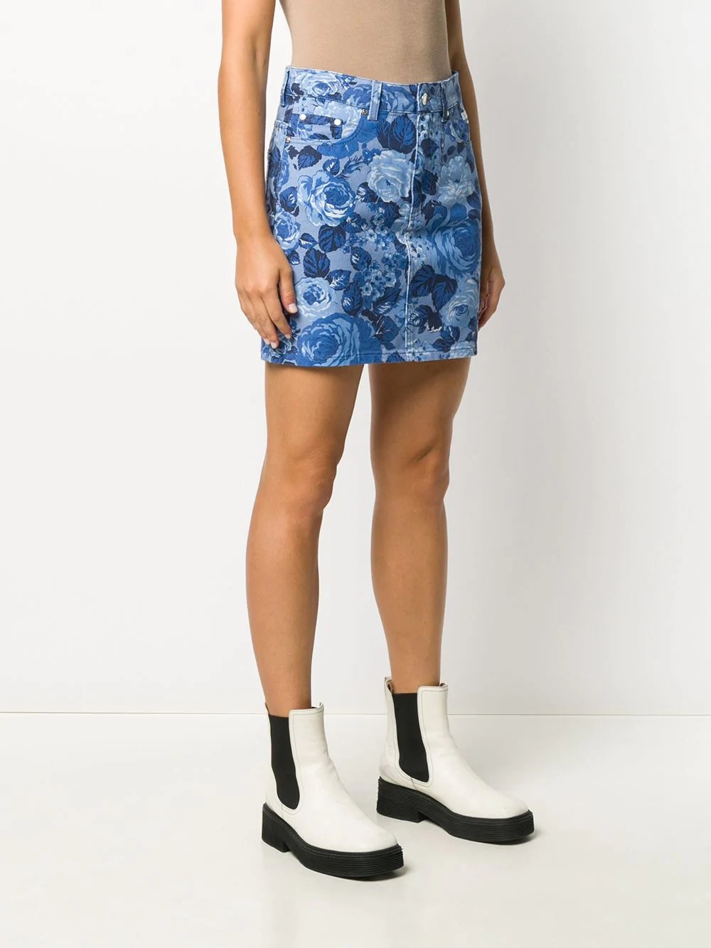 rose-print denim skirt - 3