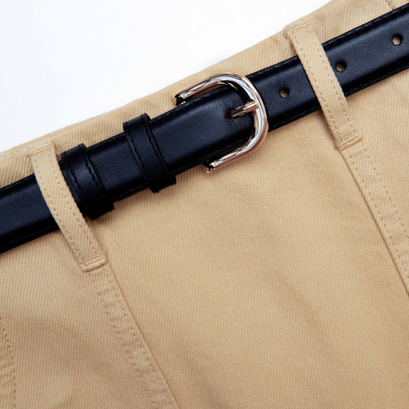 Beige Denim Belted Mini Skirt 5