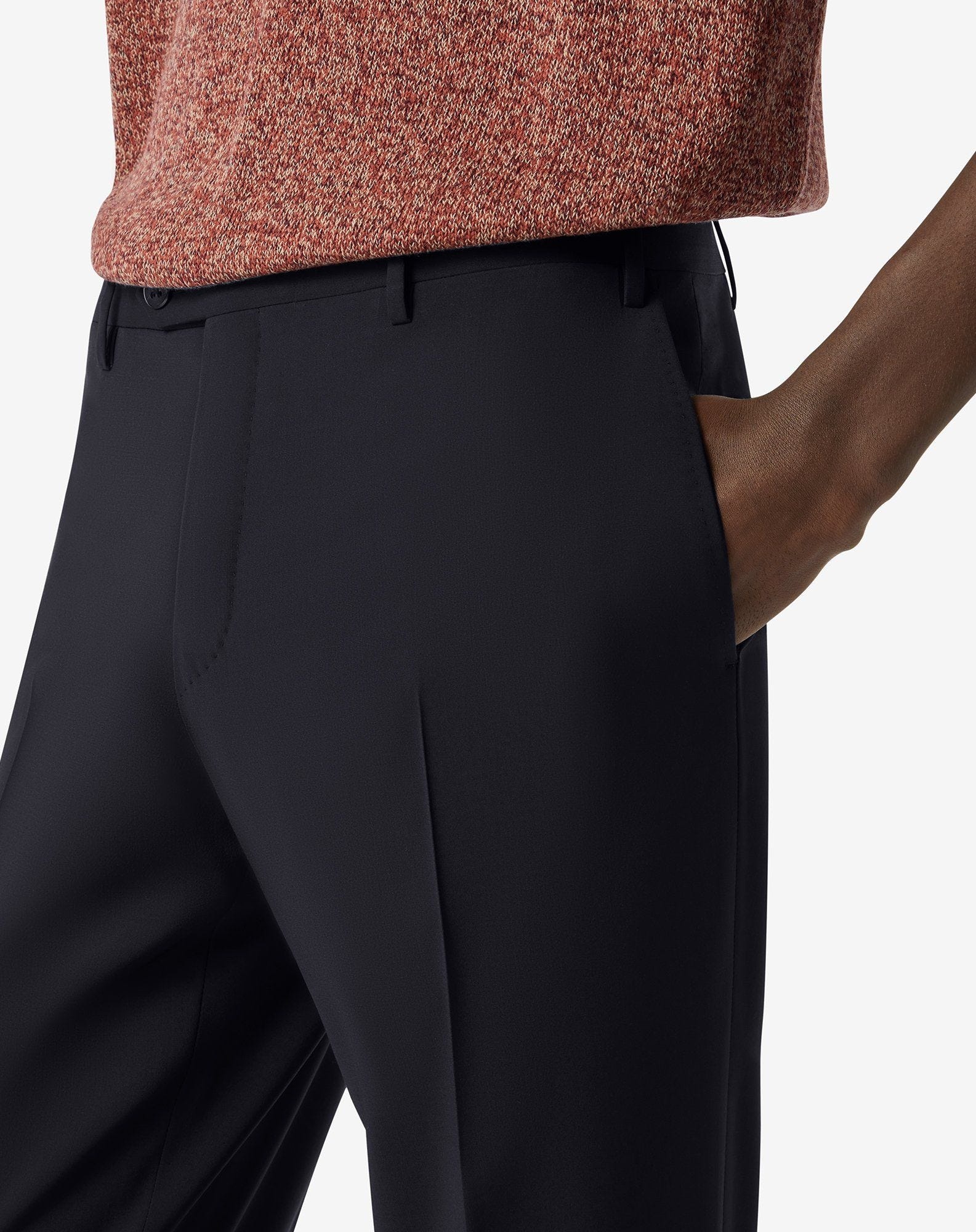 Navy blue 120's stretch wool trousers - 3