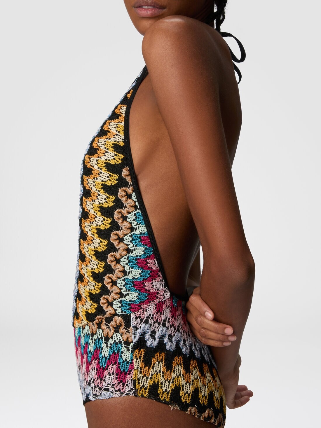 One-piece swimsuit in lamé viscose lace - 4