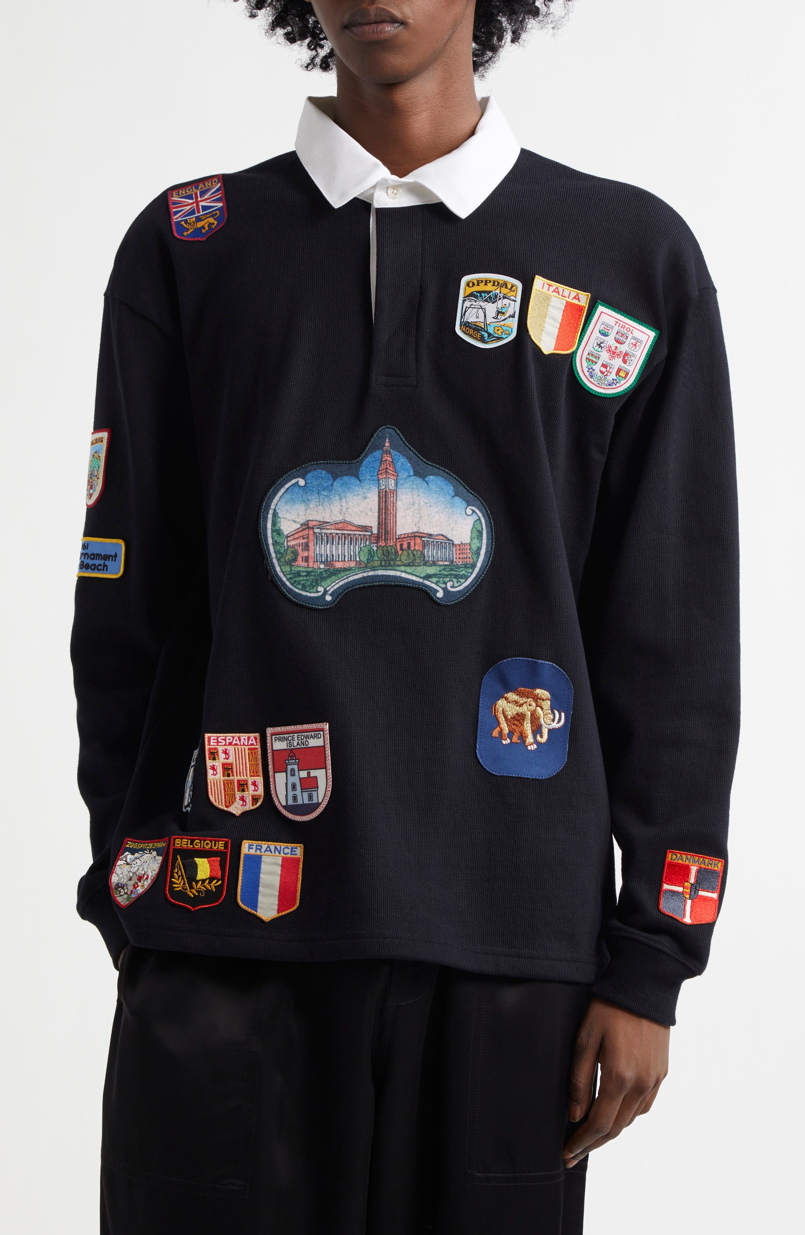 Bode Passport Patch Rugby Shirt in Black at Nordstrom - 1
