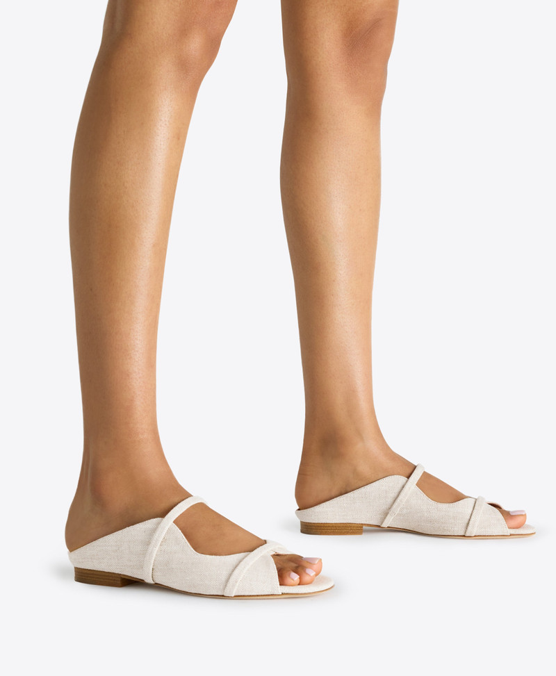Norah Beige Linen Flat Sandals 5
