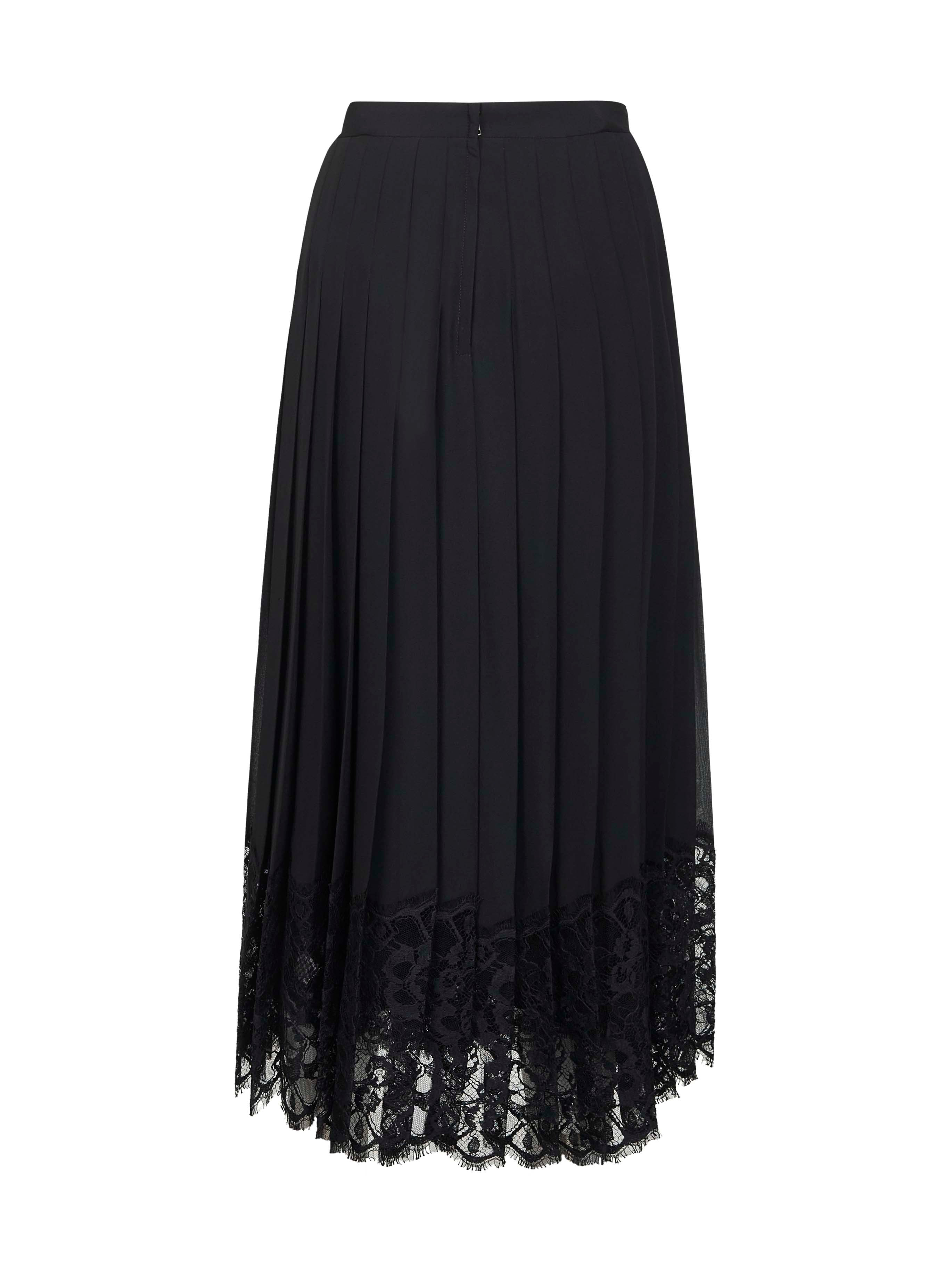 Black chiffon and lace pleated midi skirt - 2
