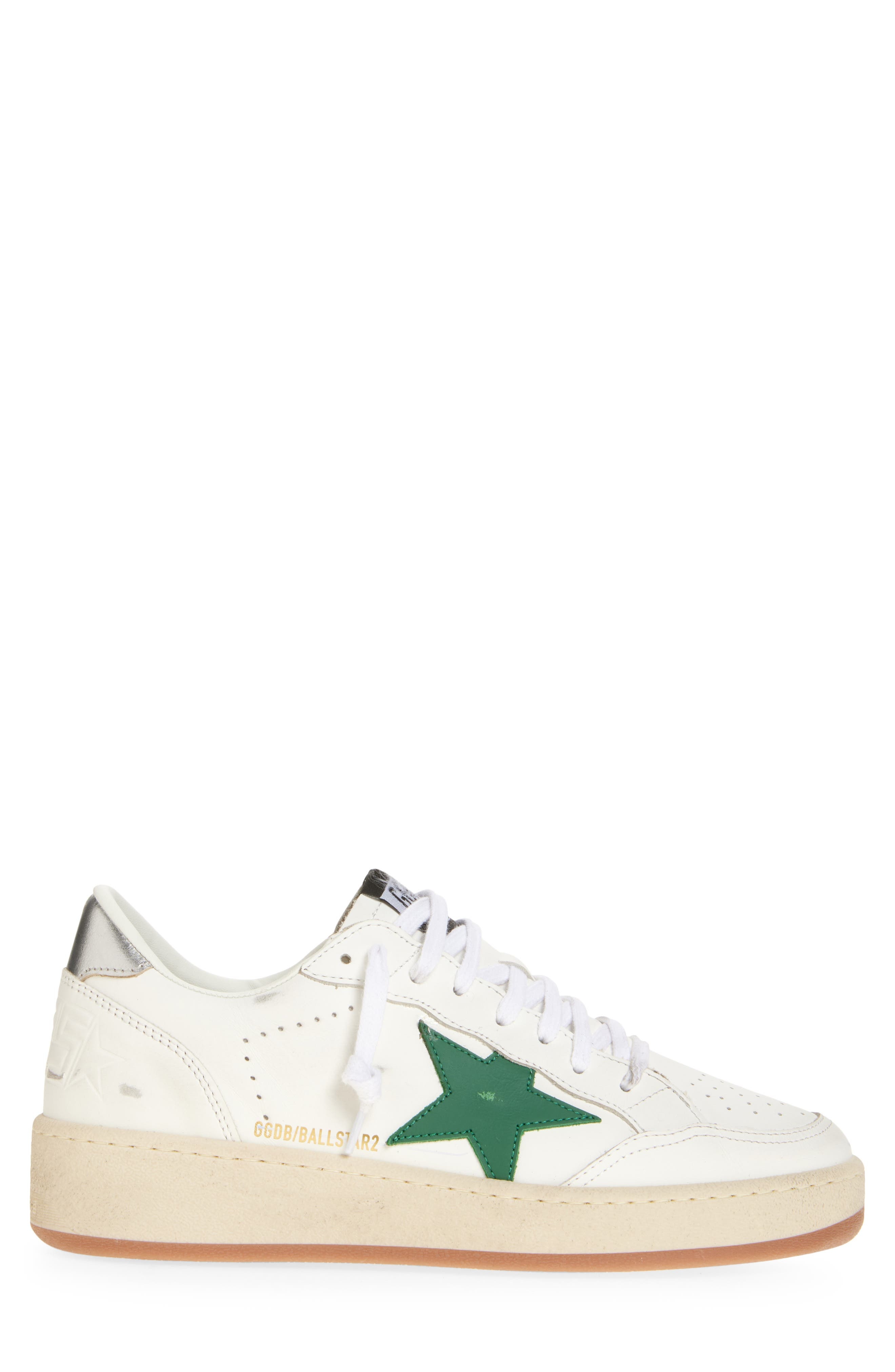 Golden Goose Ball Star 2 Low Top Sneaker in White/Green/Silver at Nordstrom - 2