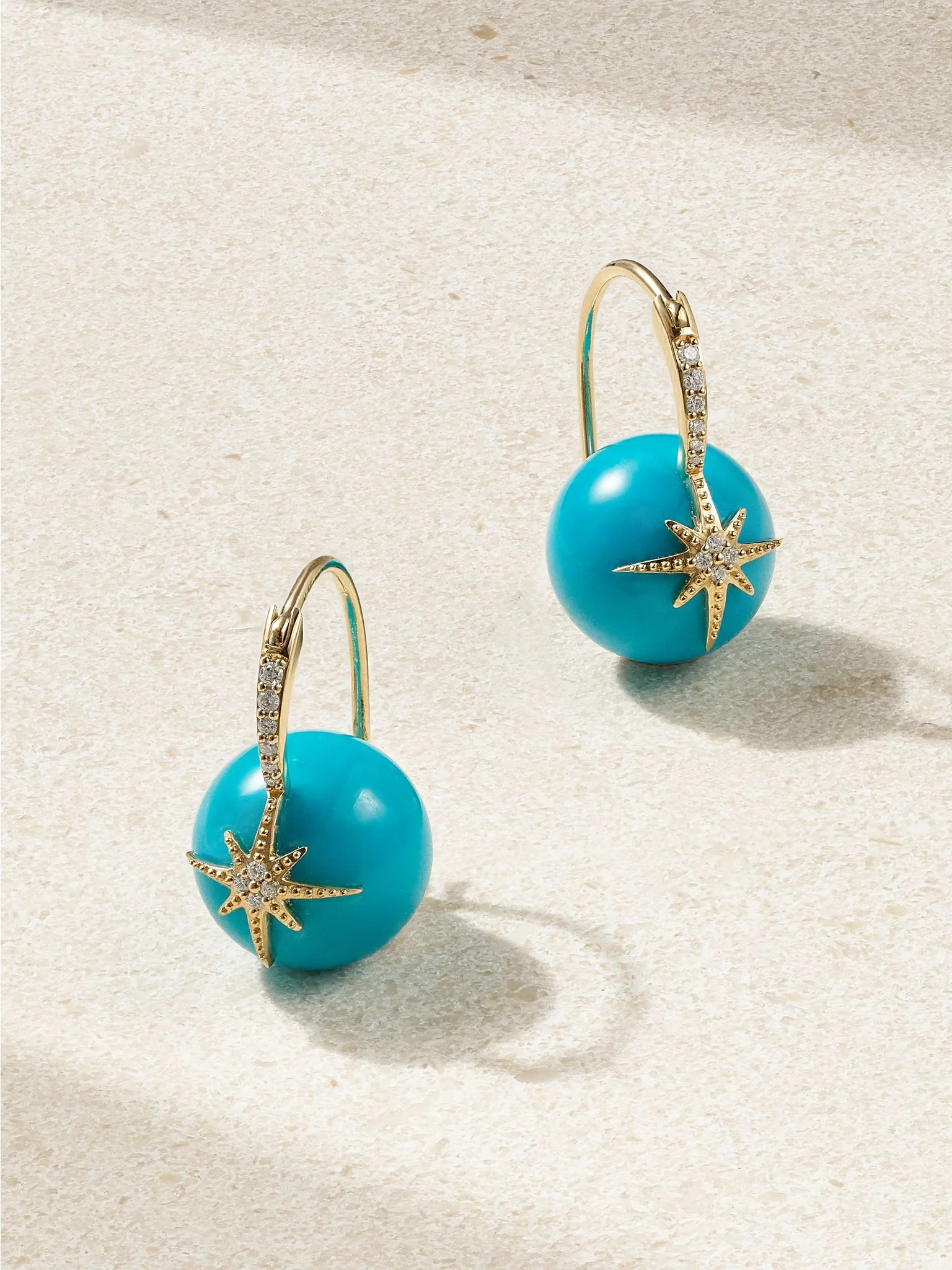 Starburst 14-karat gold, turquoise and diamond earrings Gold - 1