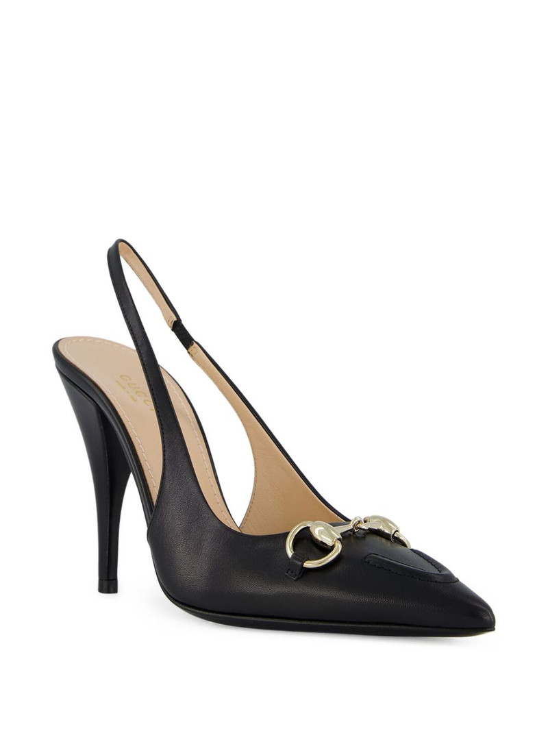GUCCI 105mm horsebit slingback leather pumps outlook