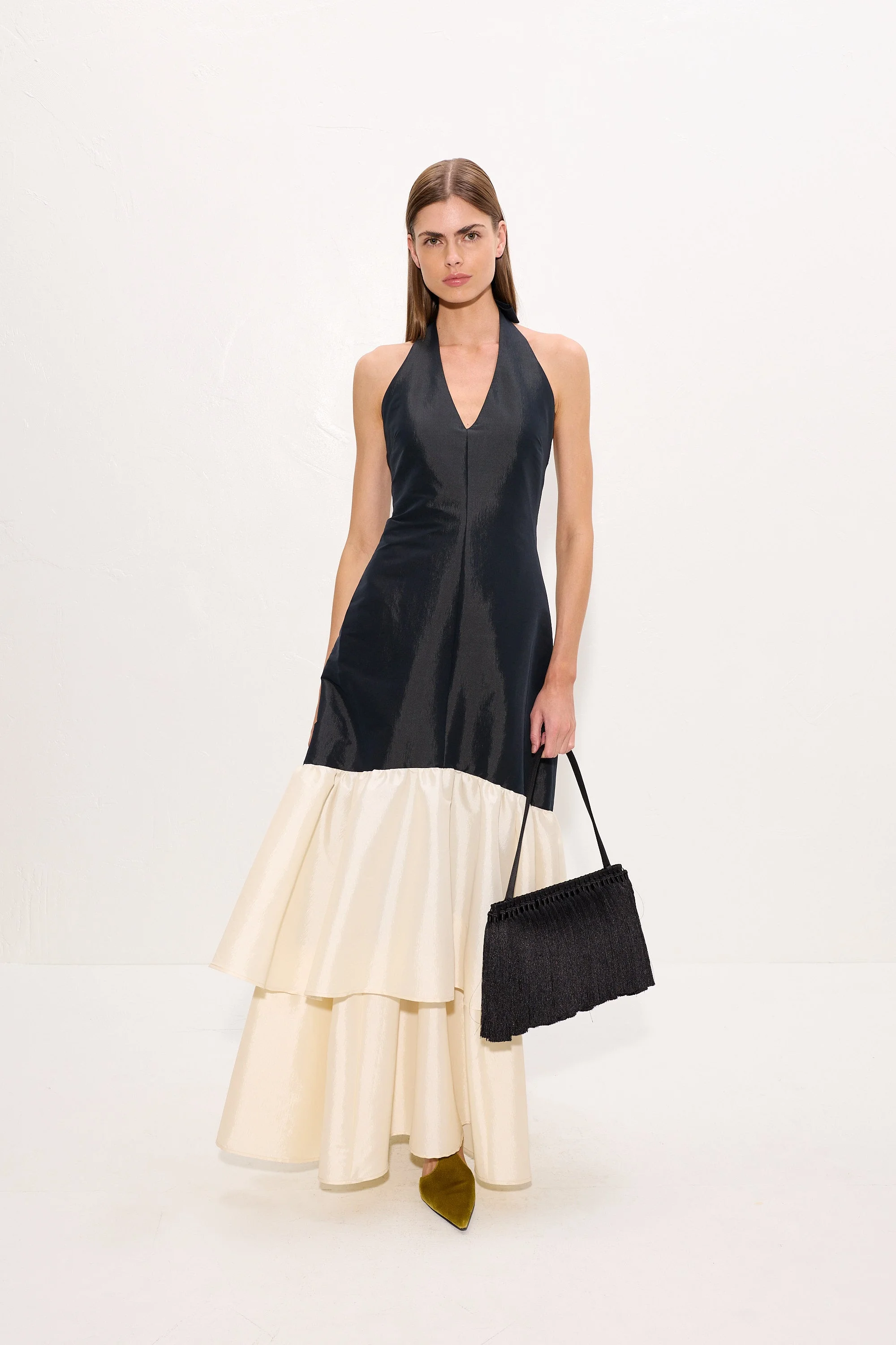 Magnolia Taffeta Halter Dress In Black/Bone - 1