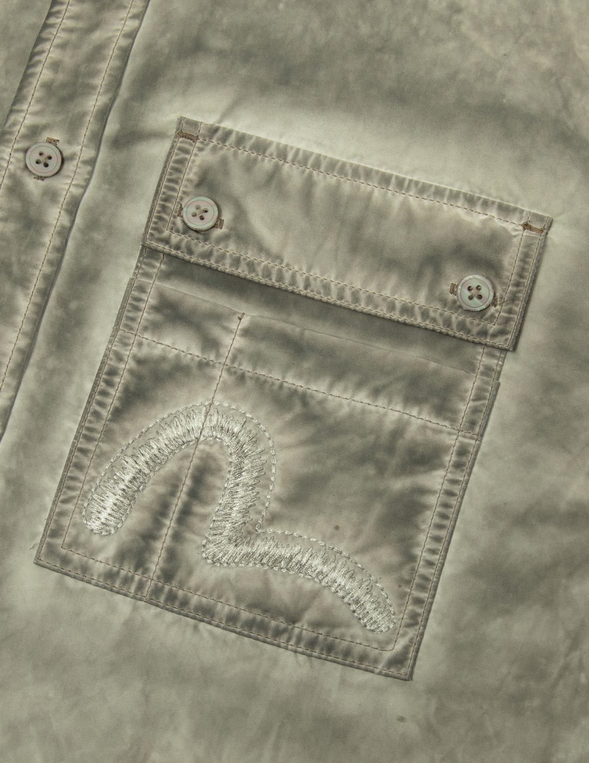 Washed Seagull Embroidery Loose Fit Shirt - 8