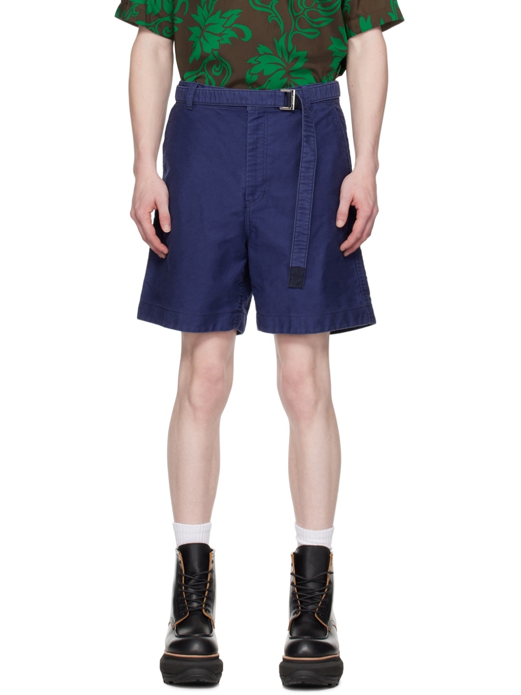 Blue Belted Shorts - 1